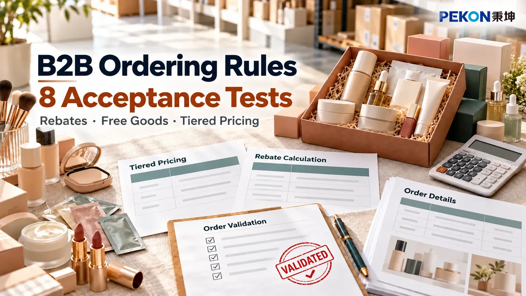B2B ordering acceptance tests for rebates, free goods and tiered pricing